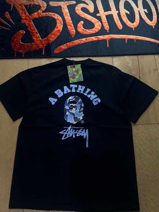 Stussy Other - Stussy Black Tee with Blue Camo Ape Logo